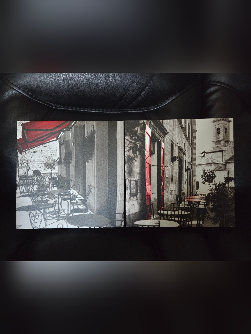 Bouclair Black & White Parisian Cafe Canvas Wall Art with Red Accents